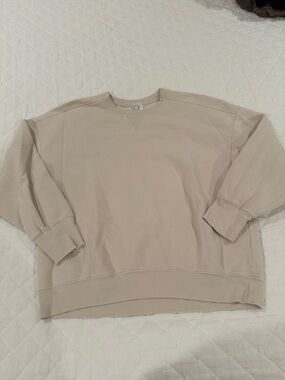 Neutral Beige Oversized Crew Sweatshirt - Women